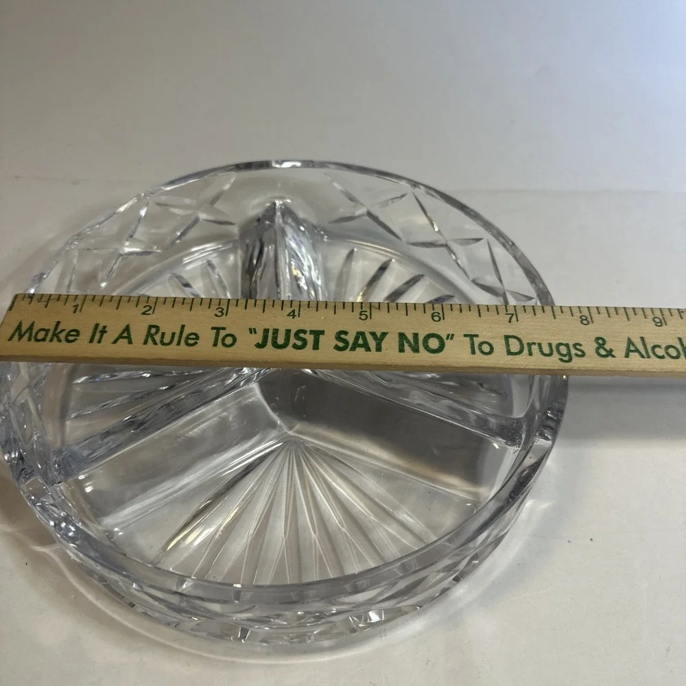 VTG Lead Crystal Unique MCM Divided Serving Dish 3 Sections 7.5In Elegant Glass